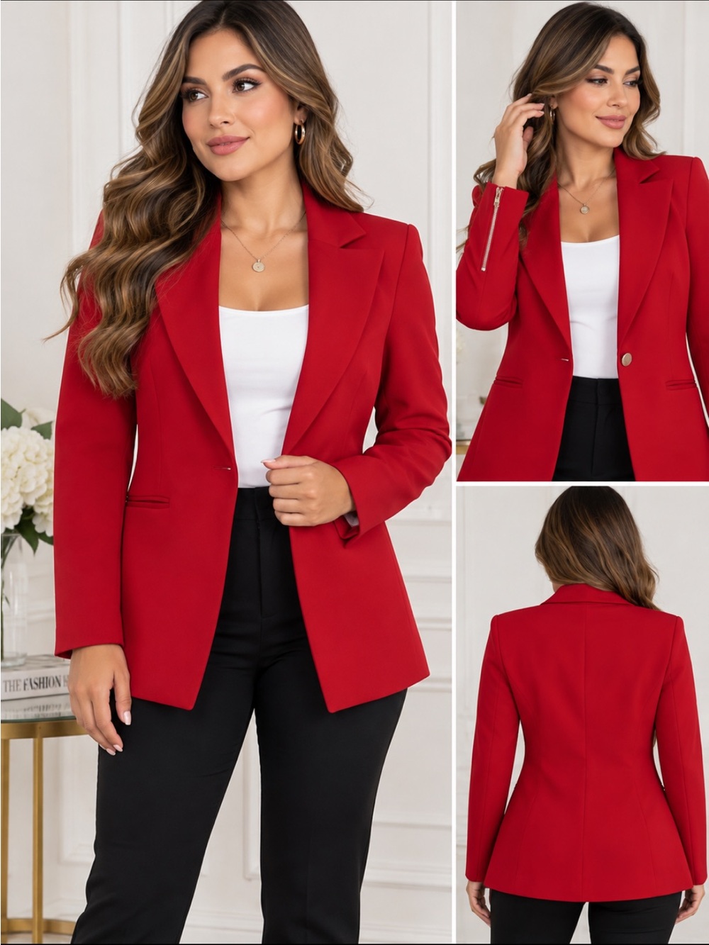 Kasper Red Single-Button Blazer Jacket